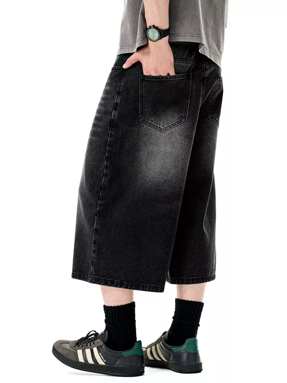 Men's Wide Leg Denim Shorts, image 3