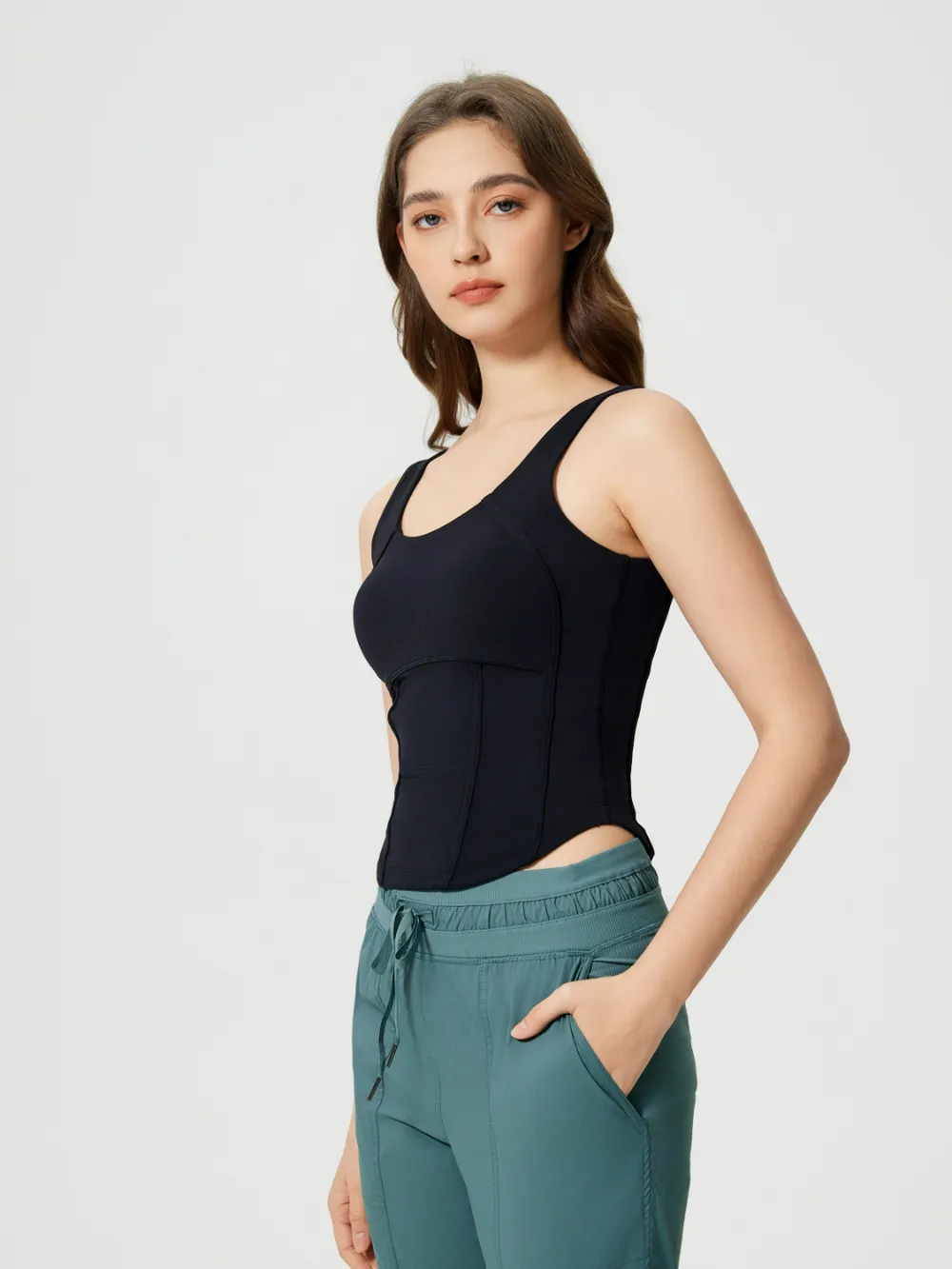 Round Neck Wide Strap Active Tank with Detachable Chest Pads, image 5