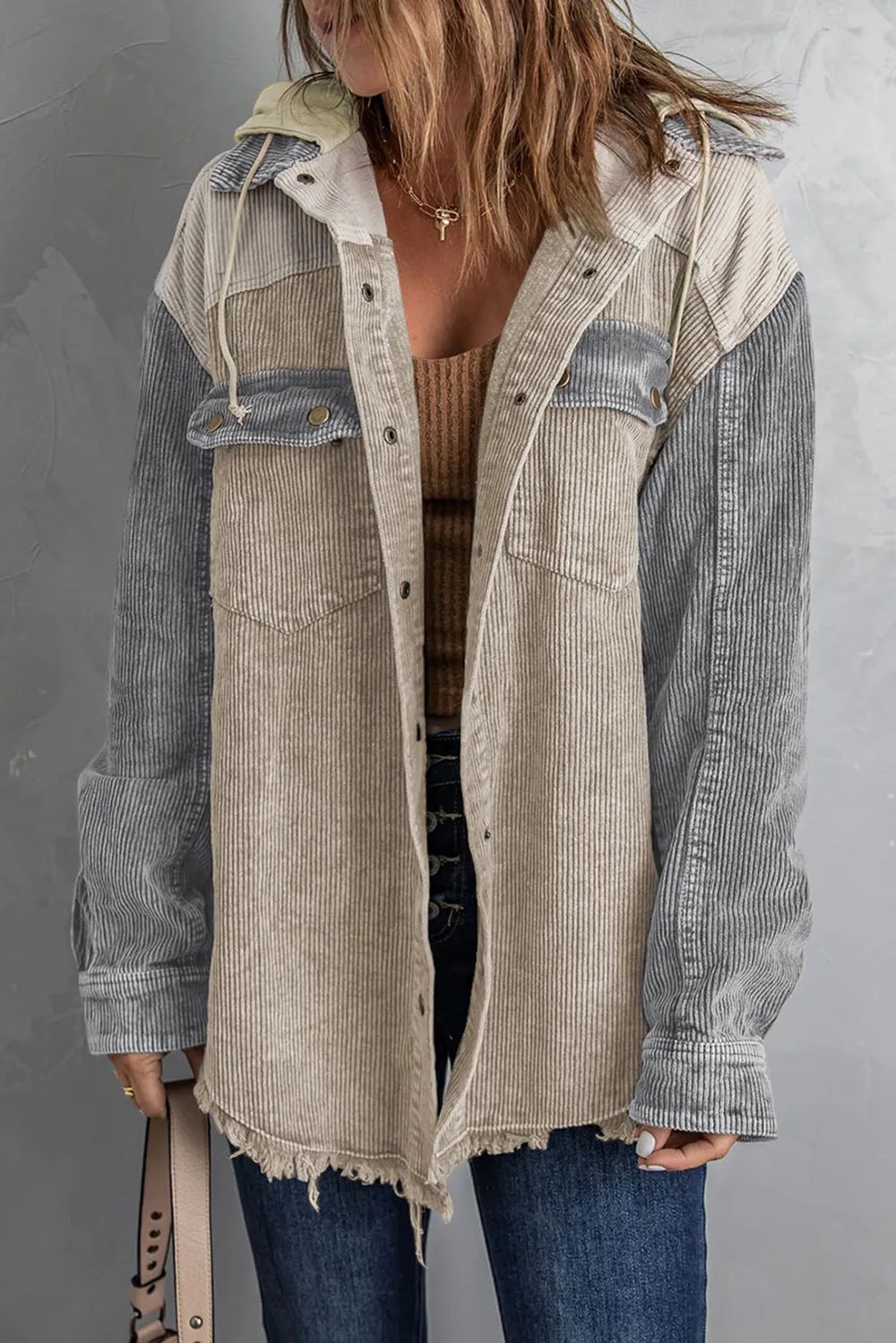 Snap Front Hooded Corduroy Shacket, image 5