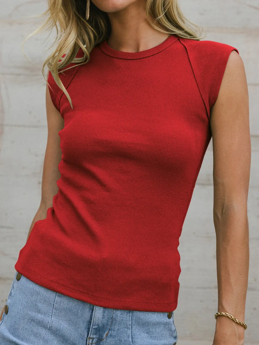 Ribbed Round Neck Slim Tank, image 4