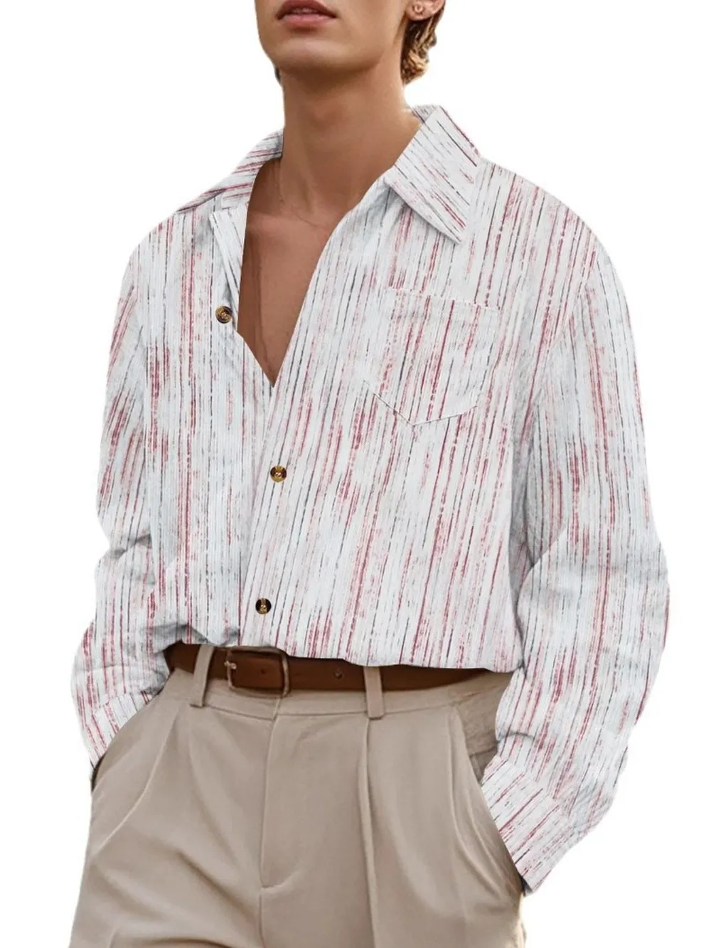 Men's Full Size Button Down Long Sleeve Striped Shirt Plus Size, image 5