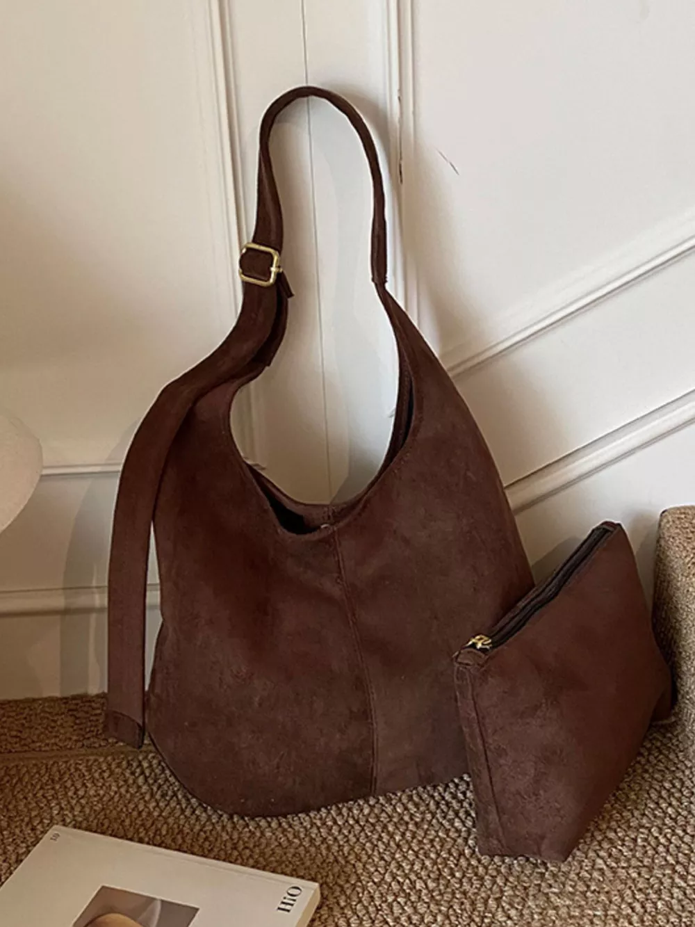 Suede Hobo Shoulder Bag, image 11