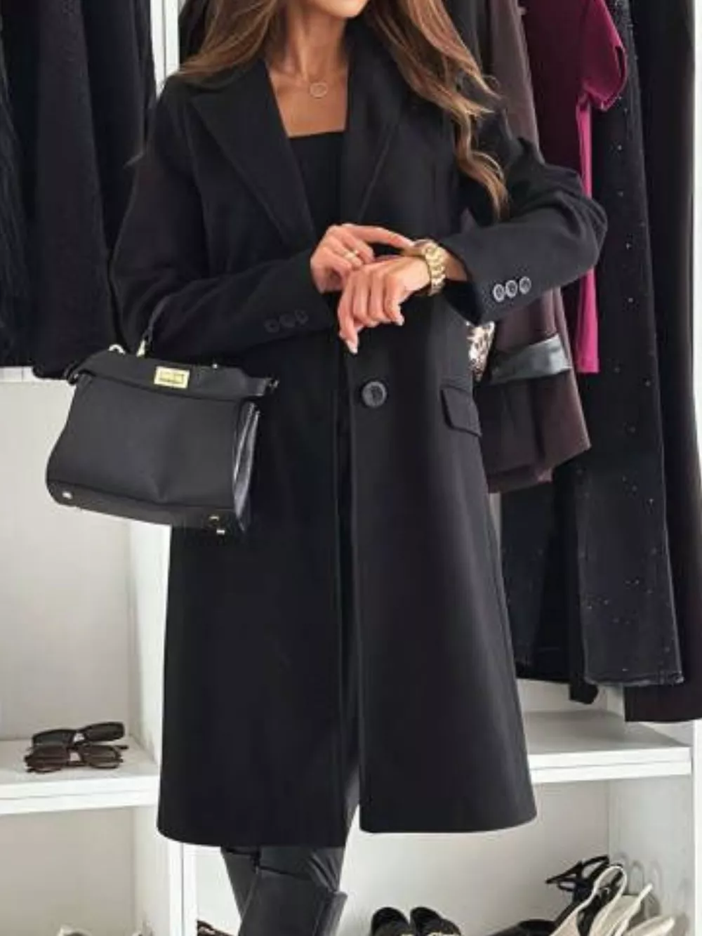 Lapel Collar Long Sleeve Coat, image 4