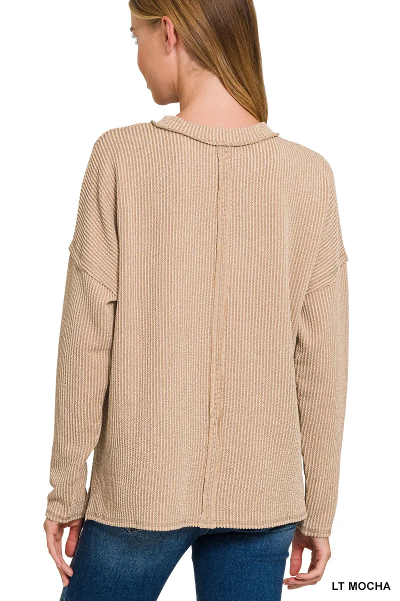 Long Sleeve Drop Shoulder Rib Top, image 3