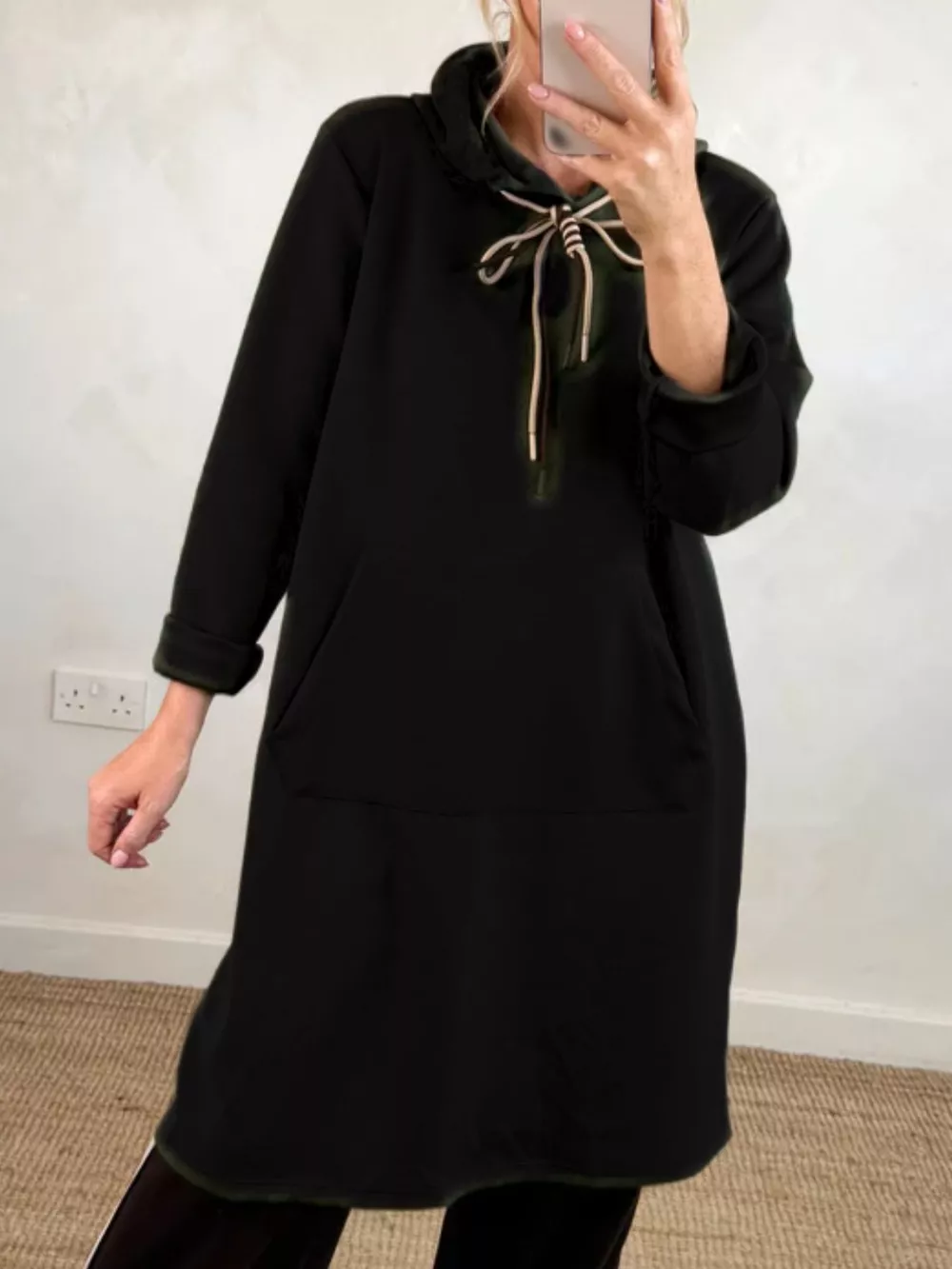 Full Size Casual Drawstring Hooded Sweatshirt Dress Plus Size, image 3