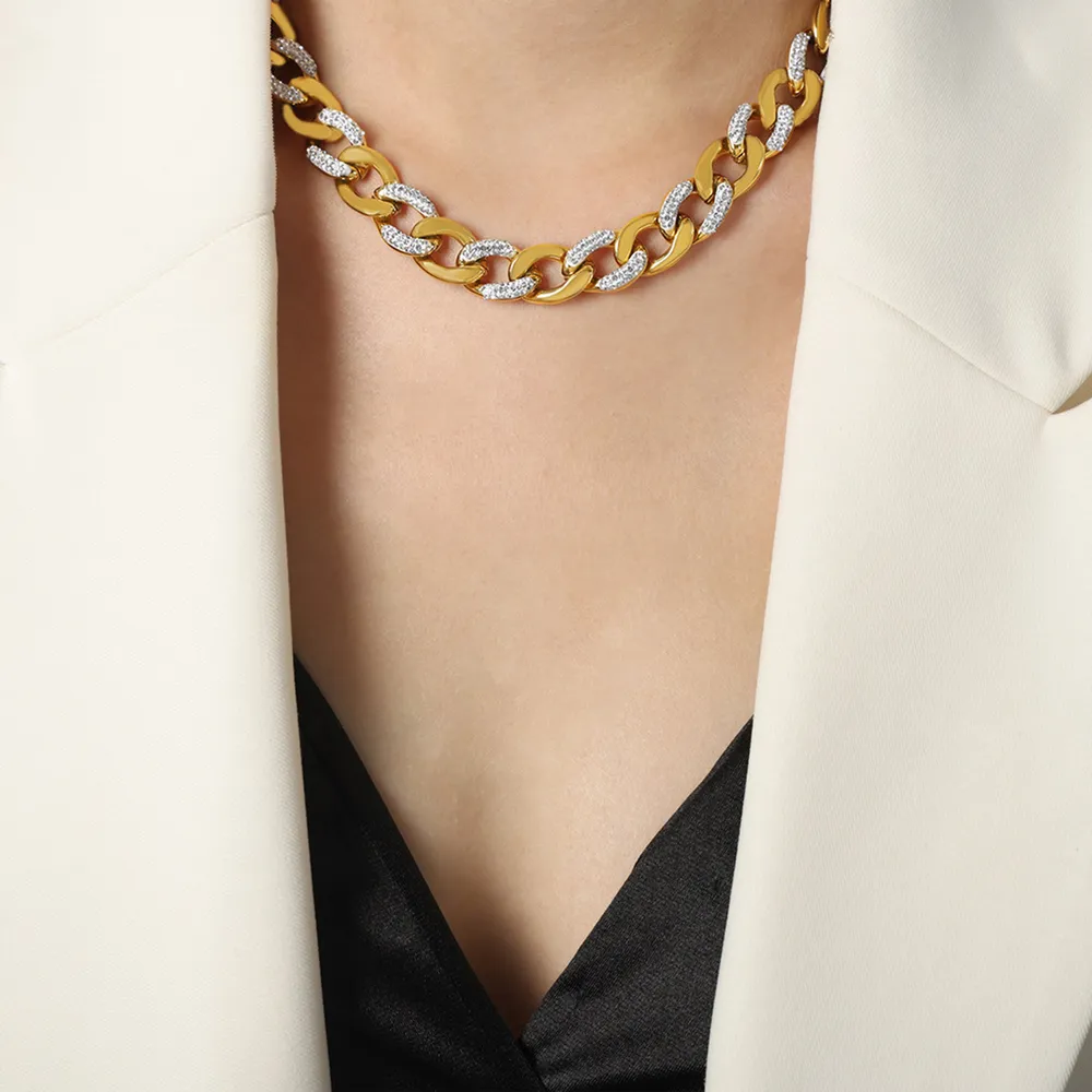 Zircon Titanium Steel Chunky Chain Necklace, image 4