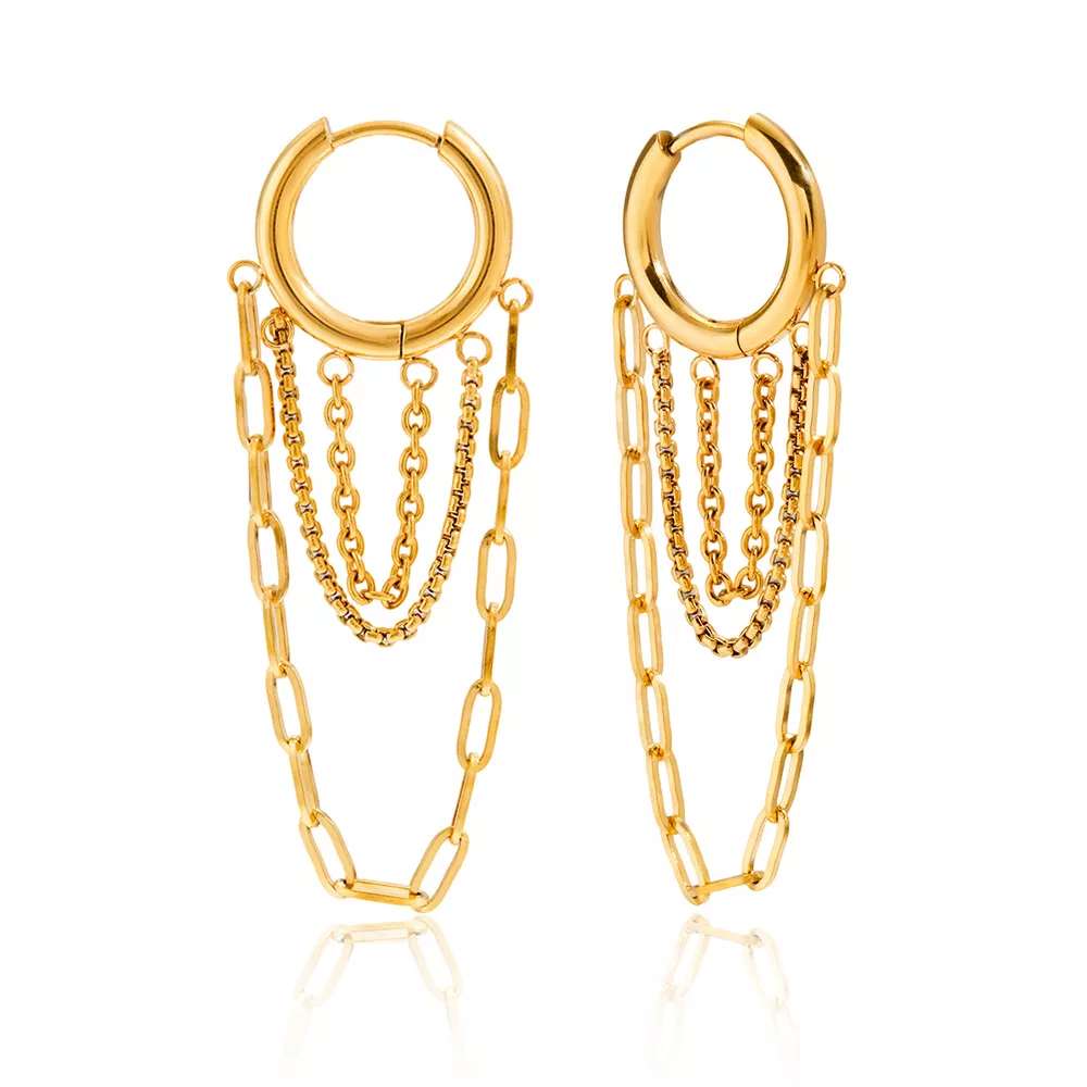 18K Gold-Plated Chain Hoop Earrings, image 2