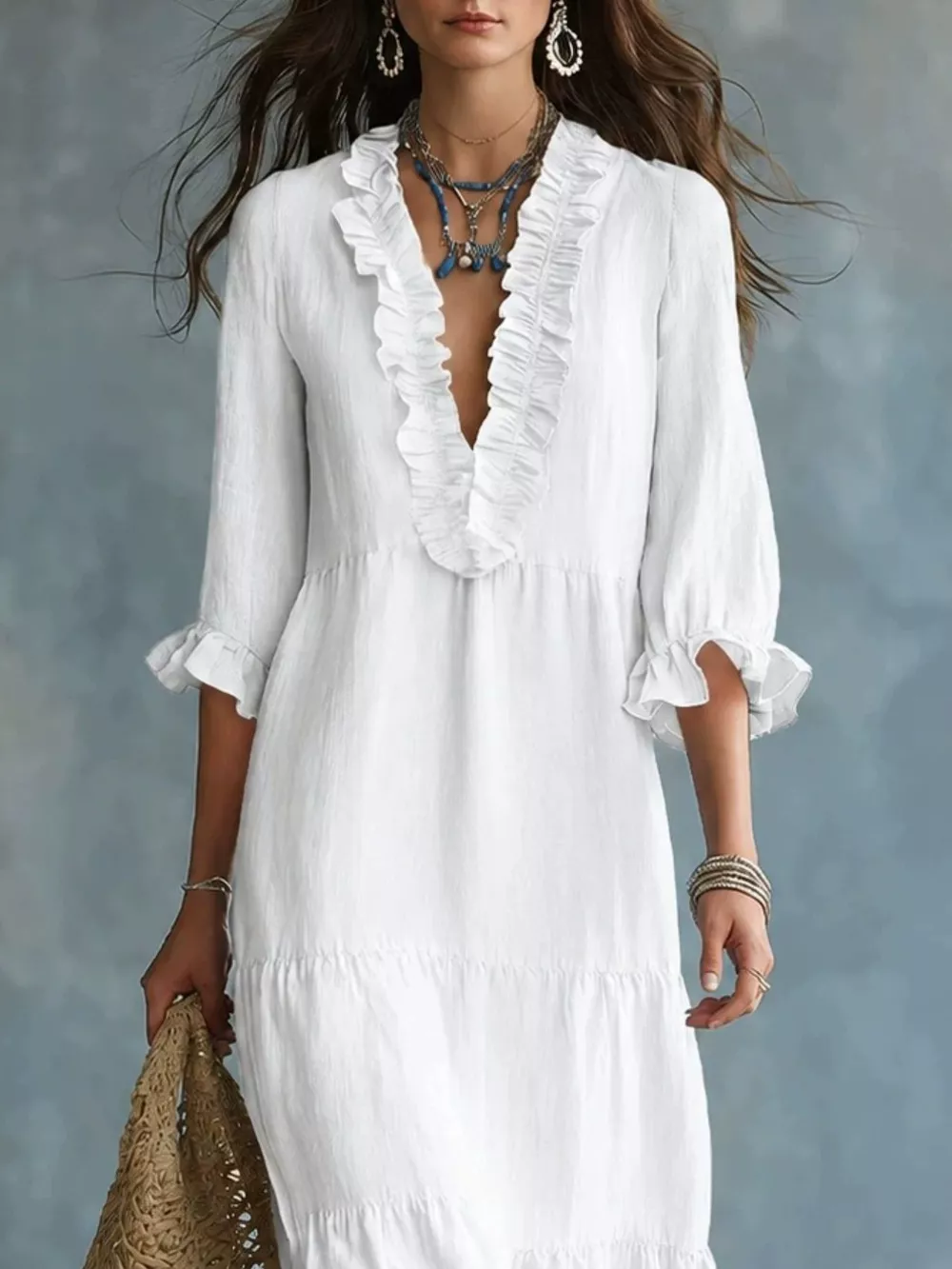Ruffled V-Neck Tiered Maxi Dress, image 5