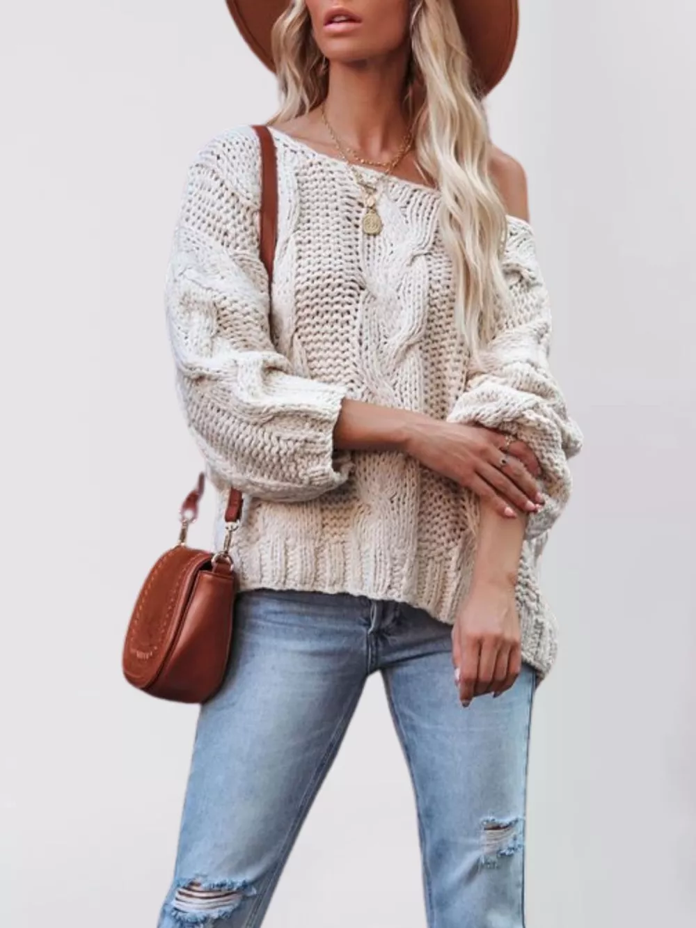Chunky Cable Knit Long Sleeve Sweater, image 2