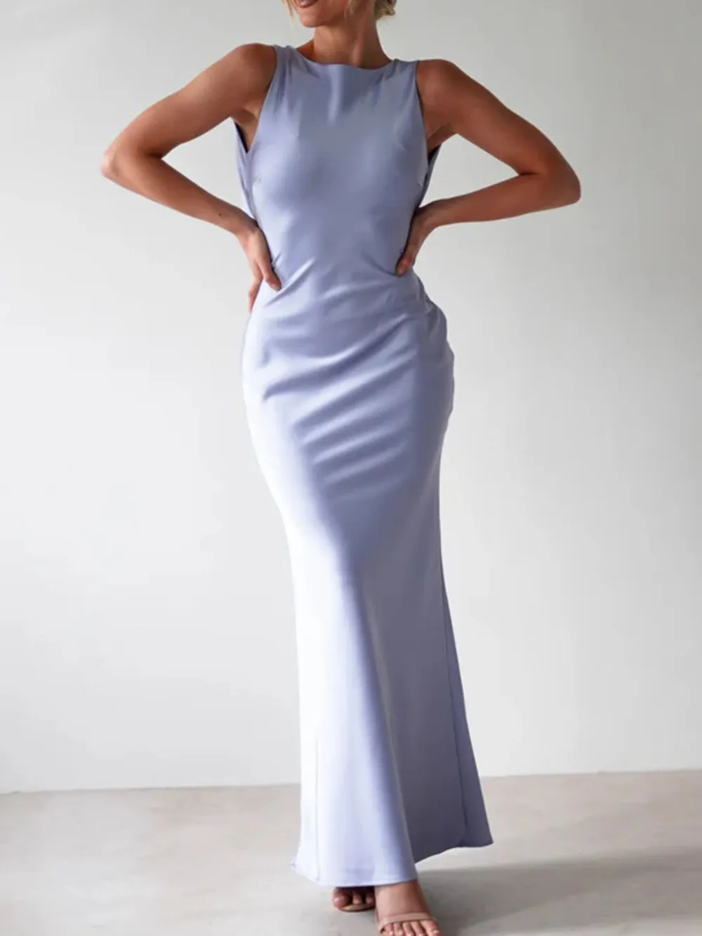 Satin Sleeveless Maxi Dress, image 3