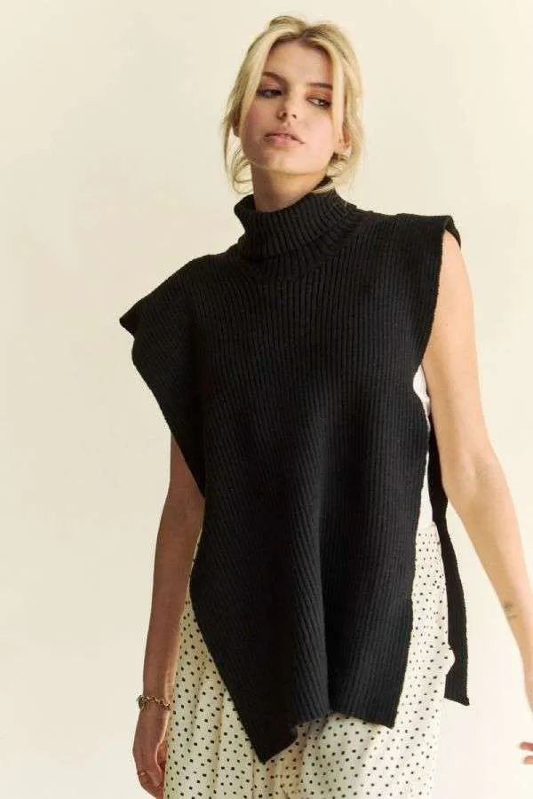 Side Split Turtleneck Sleeveless Knit Top, image 3