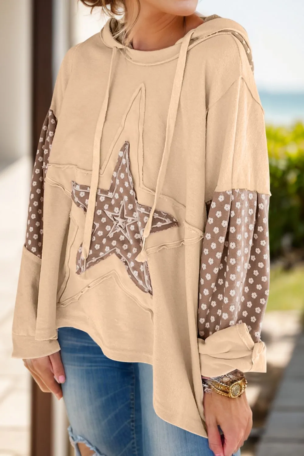 Drawstring Star Long Sleeve Hoodie, image 3