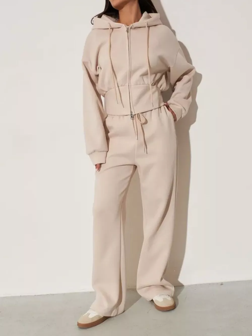 Zip-Up Hoodie and Wide-Leg Pants Set, image 6