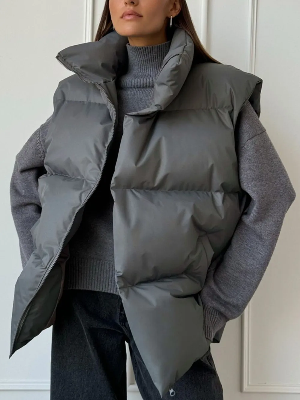 Zip Up Turtleneck Vest Coat, image 9