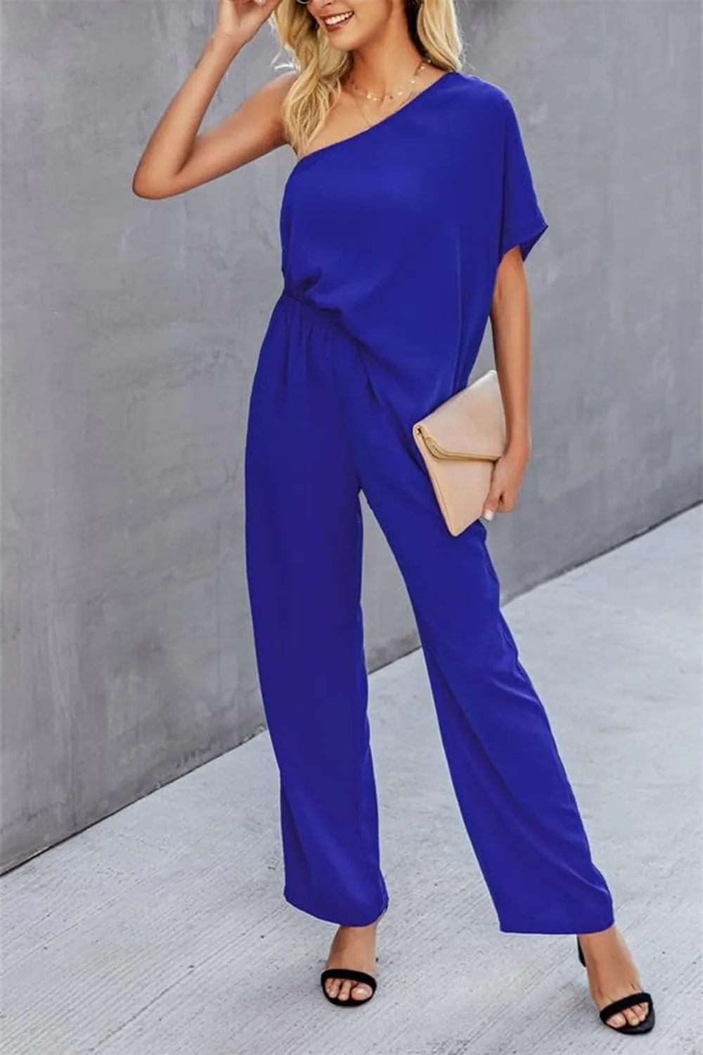 Single Shoulder Short Sleeve Jumpsuit, image 2