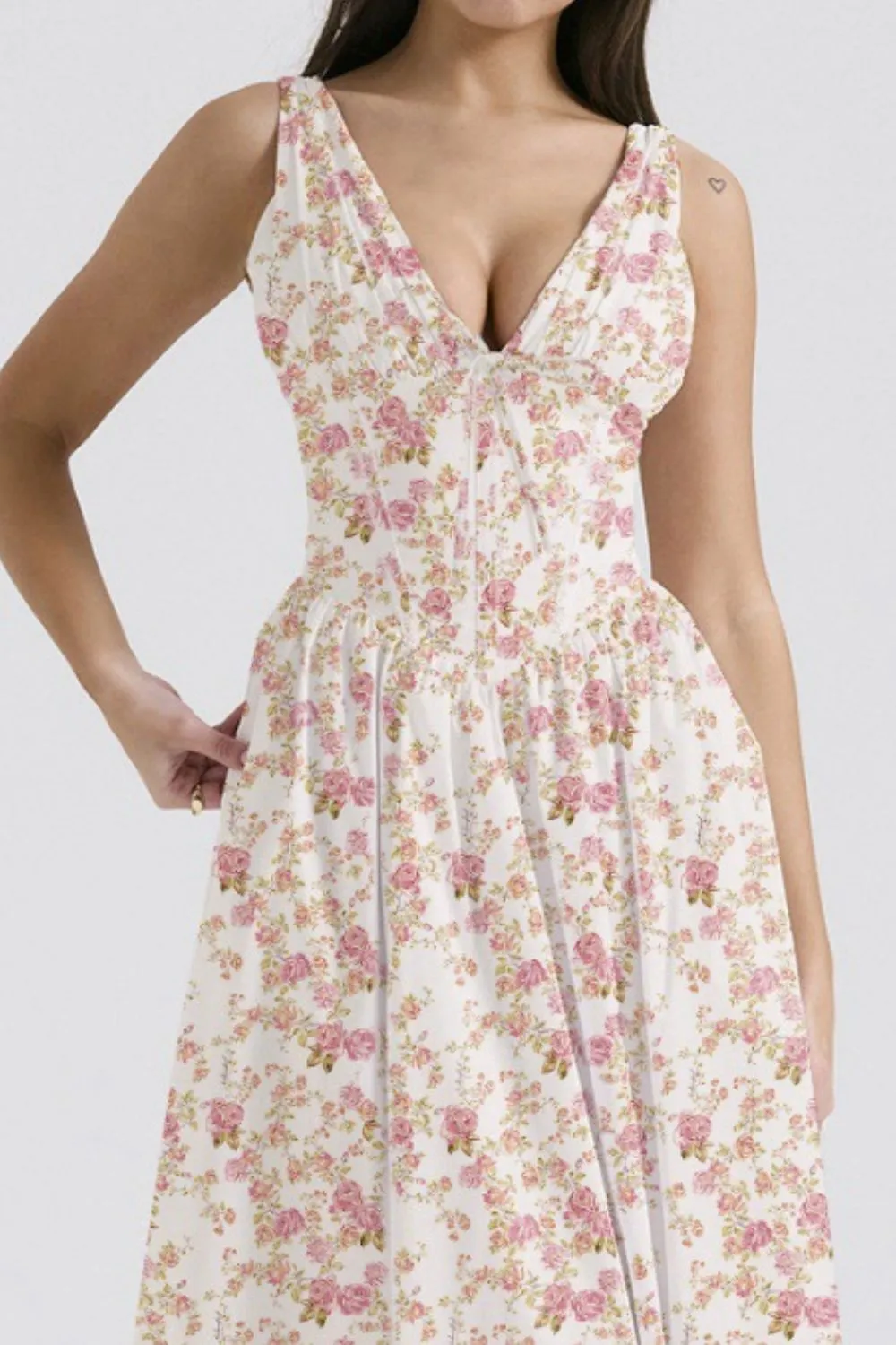 Floral V-Neck Sleeveless Midi Dress with Pockets, image 4