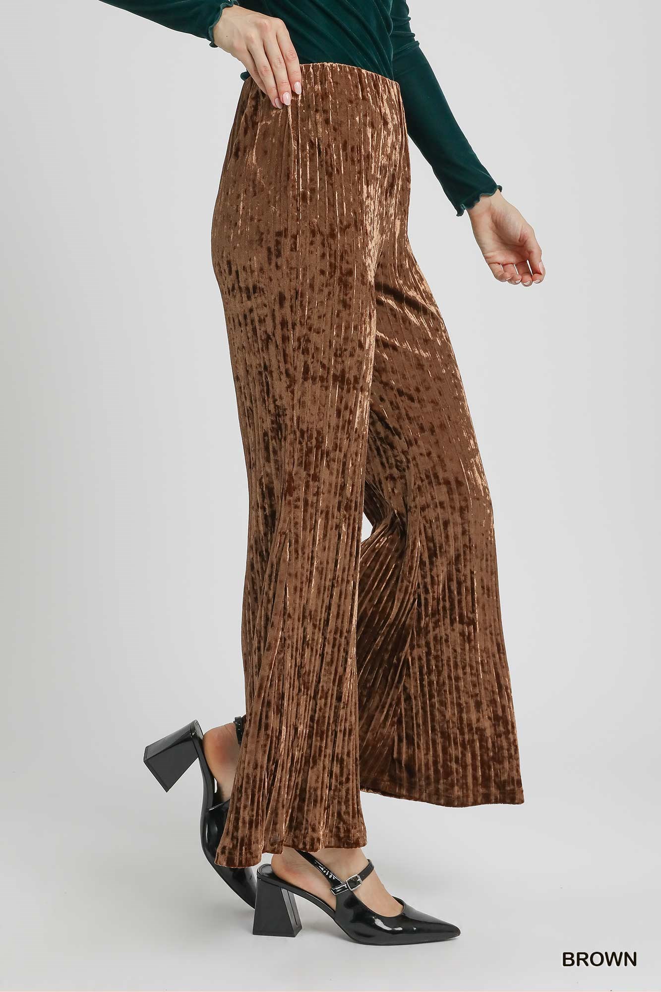 Velvet Pleated Wide Leg Pants, image 3