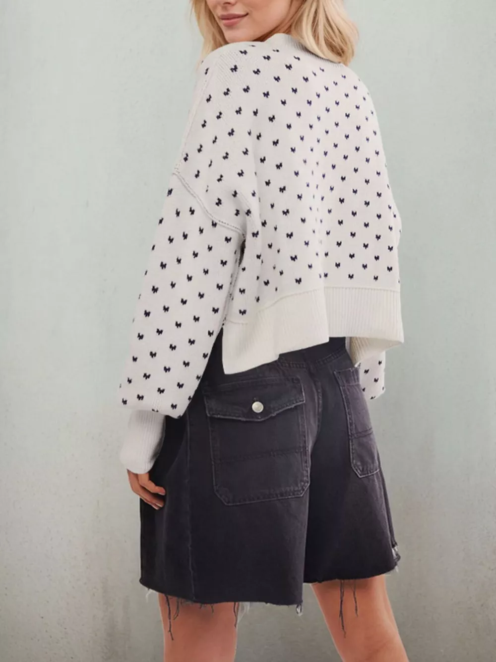 Ribbed Trim Dropped Shoulder Sweater, image 7
