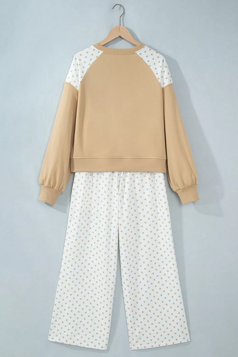 Polka Dot Patchwork Colorblock Long Sleeve Casual Two Piece Pants Set, image 6