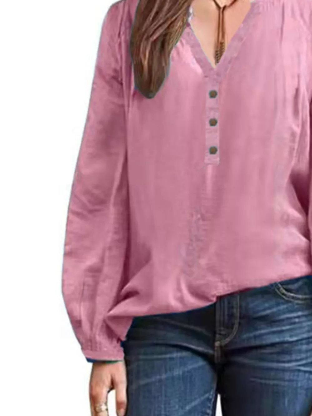 Full Size Notched Long Sleeve Blouse Plus Size, image 18