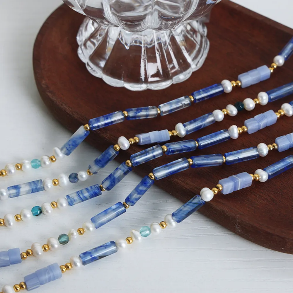 Freshwater Pearl Titanium Steel Geometric Bead Necklace, image 3