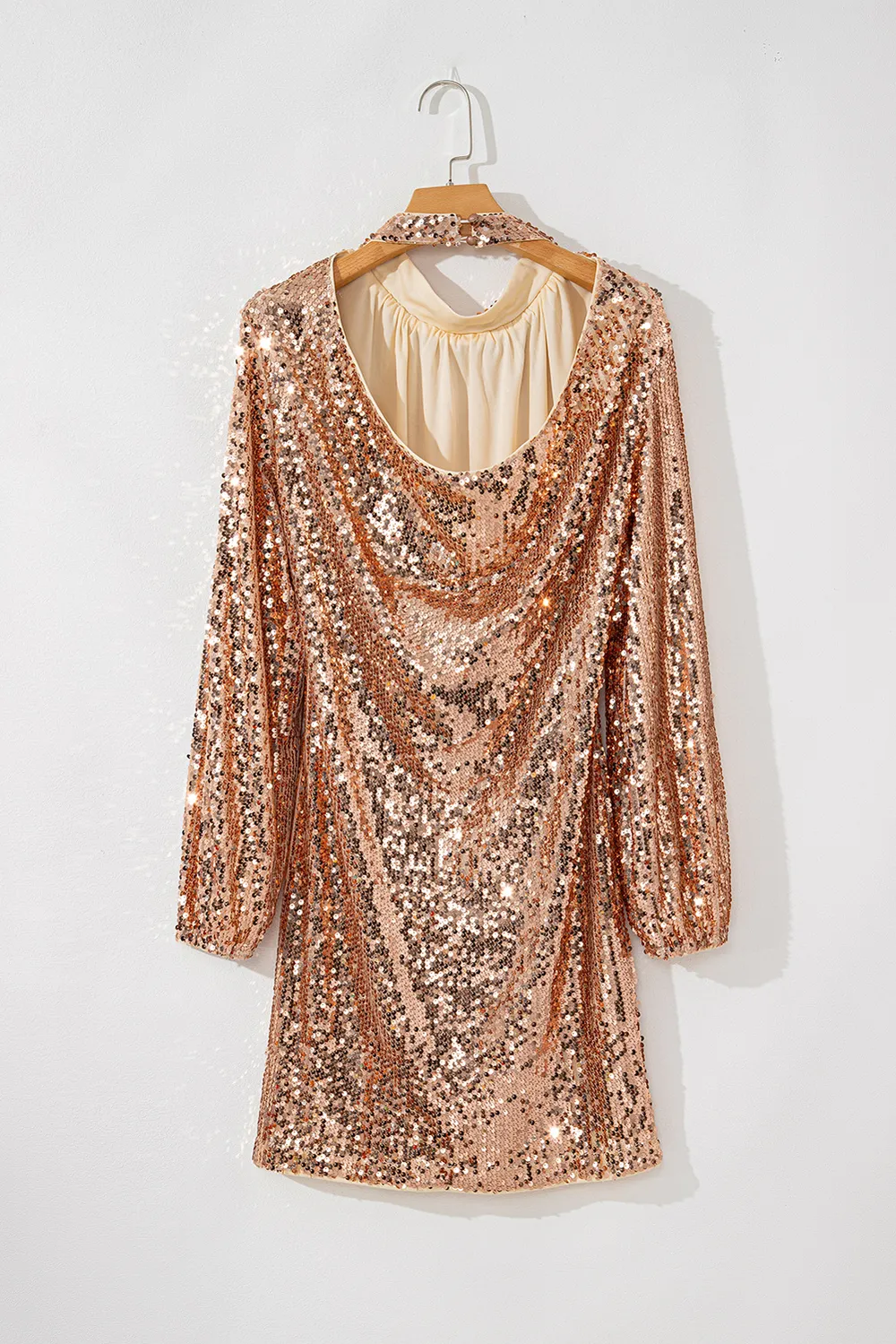 Backless Sequin Mock Neck Long Sleeve Mini Dress, image 4