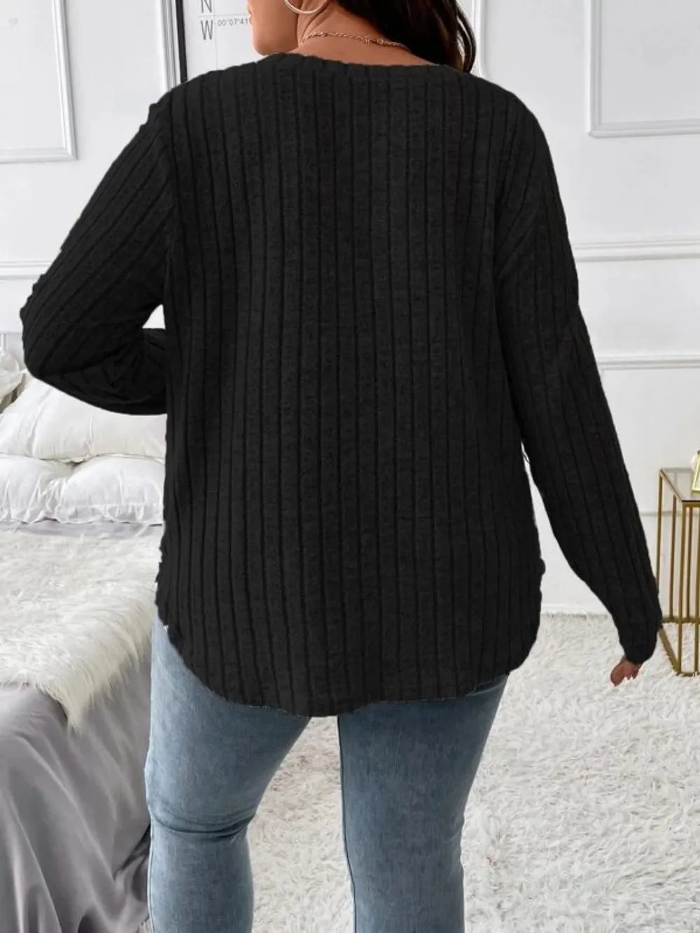 Plus Size V-Neck Long Sleeve T-Shirt, image 3