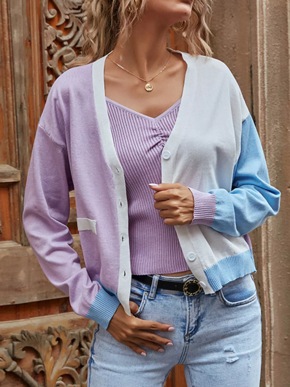 Color Block Button Up Cardigan, image 3