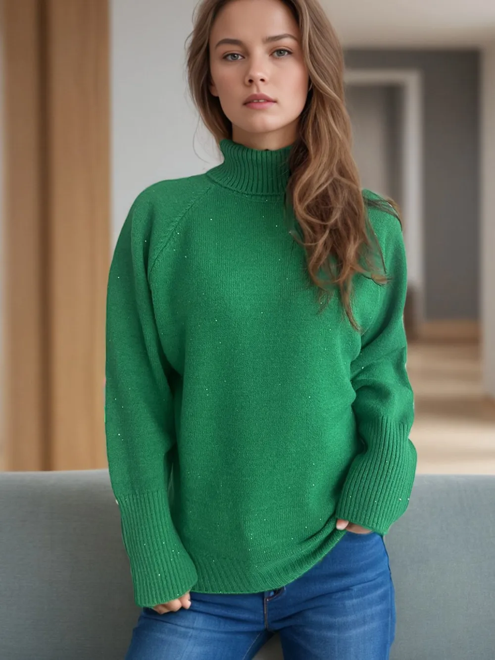 Turtleneck Raglan Sleeve Sweater, image 2
