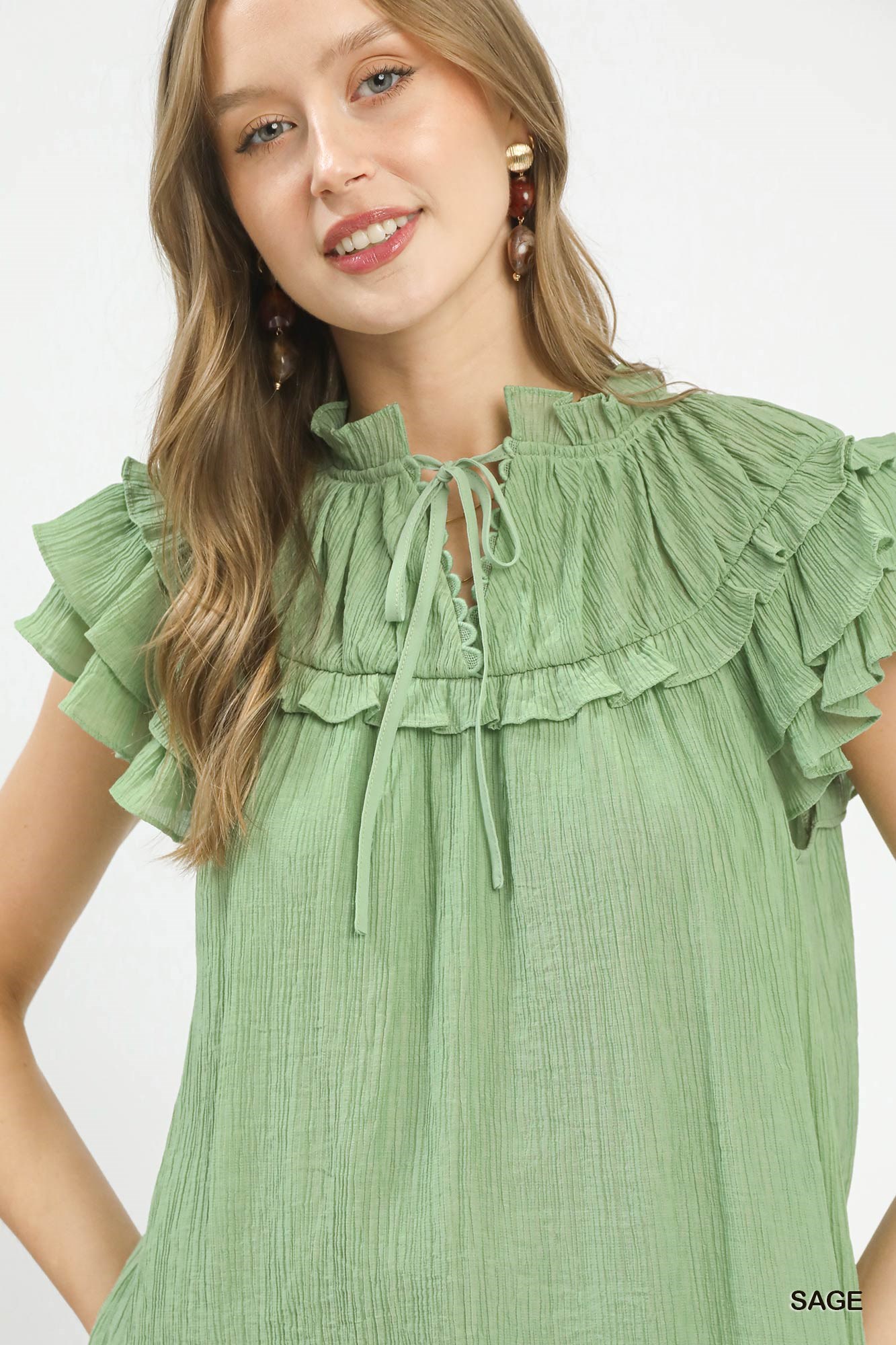 Ruffled Flutter Sleeve Textured Blouse, image 5