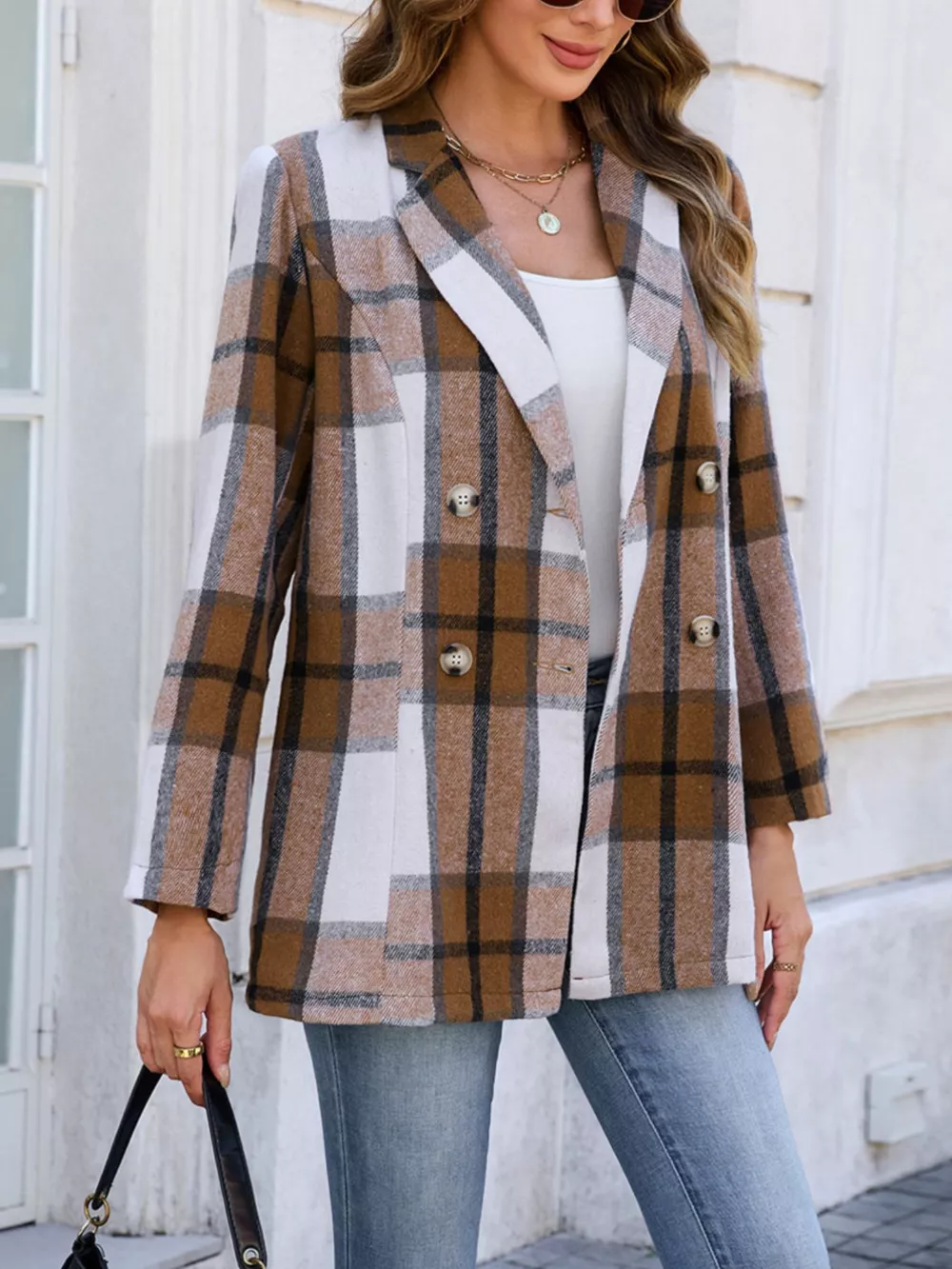 Plaid Double-Breasted Blazer, image 3