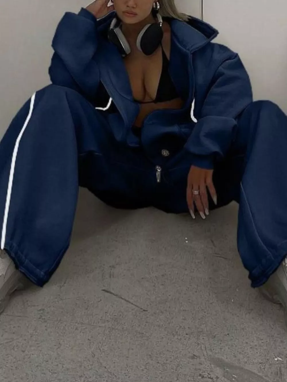 Cropped Zip-Up Hoodie and Wide-Leg Sweatpants Lounge Set, image 10