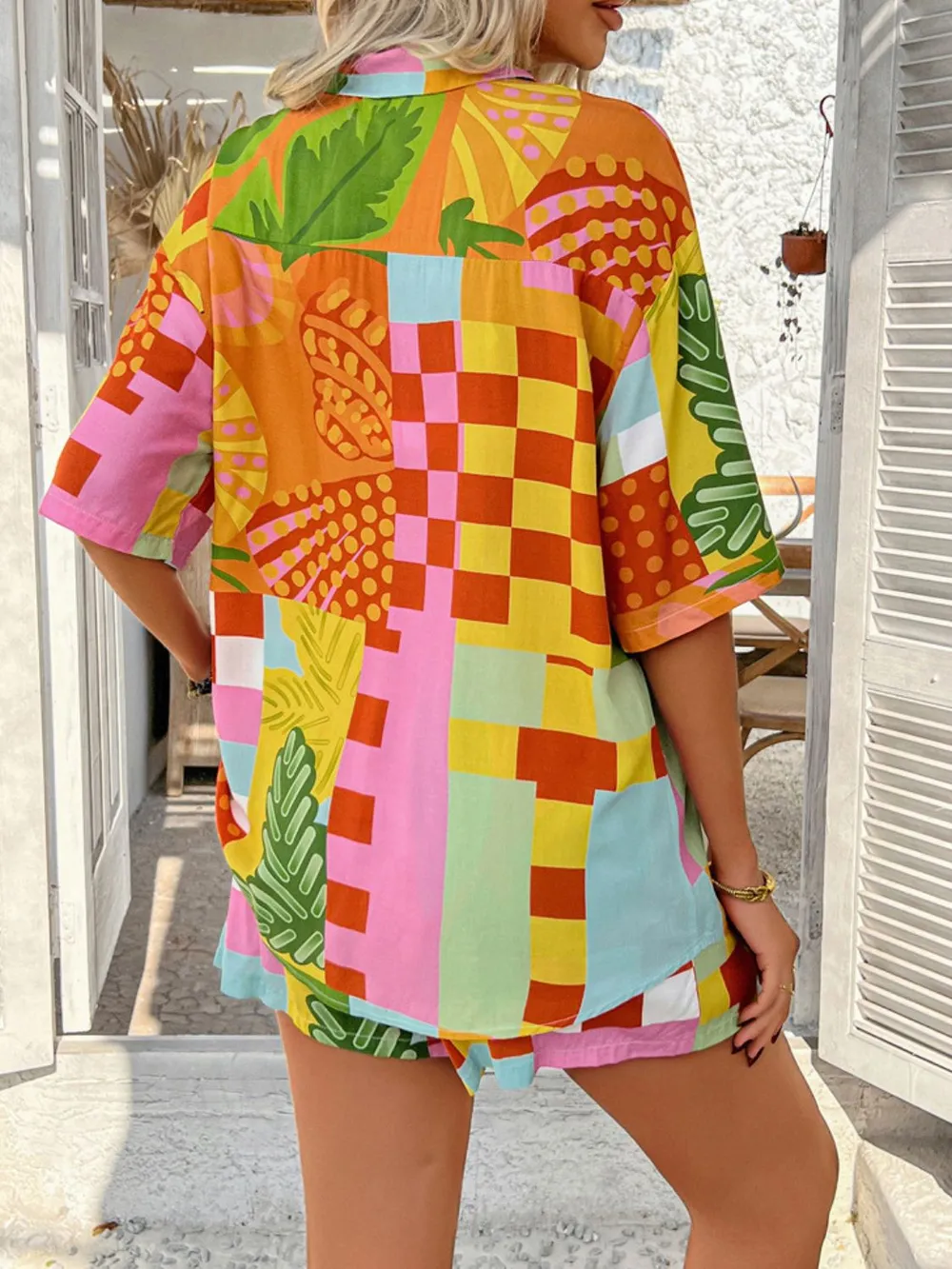 Printed Collared Neck Half Sleeve Top and Shorts Set, image 5