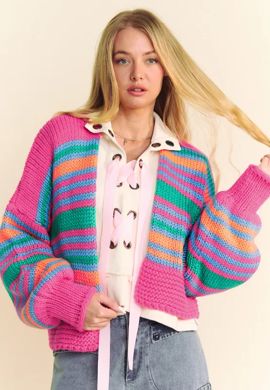 Contrast Striped Open Front Long Sleeve Cardigan, image 2
