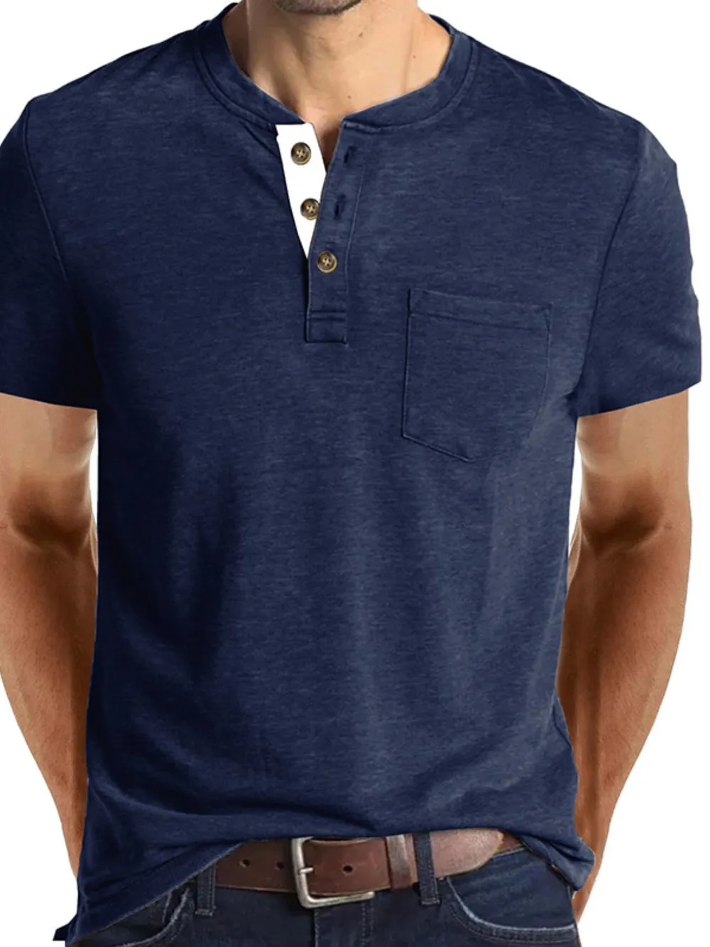 Men's Full Size Classic Henley Pocket Polo T-Shirt Plus Size, image 14