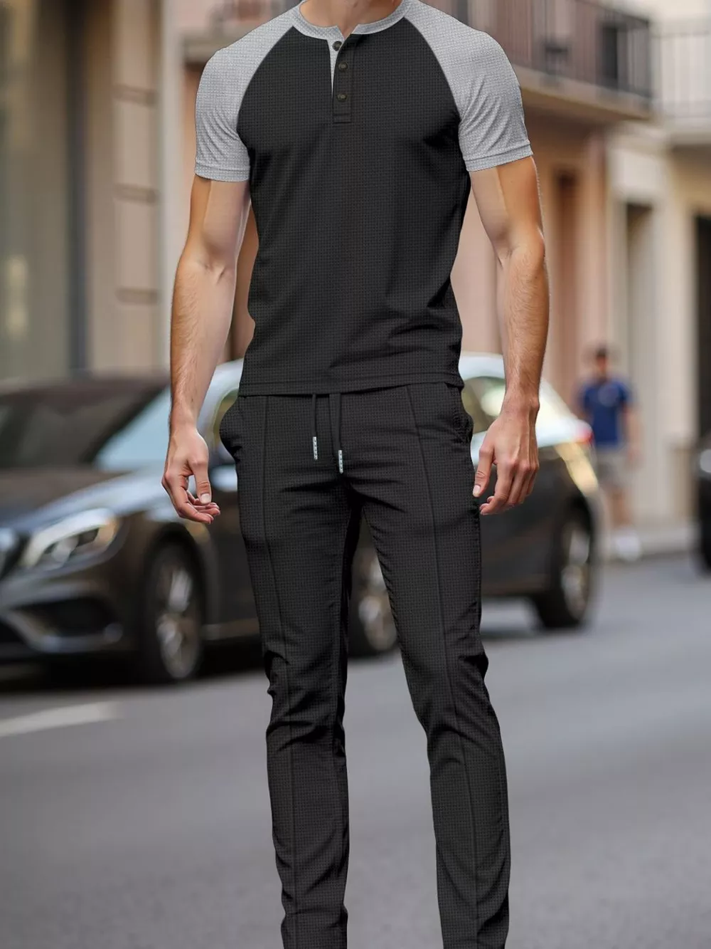 Men's Full Size Casual Two-Tone Raglan Sleeve Tee and Pants Set Plus Size, image 3