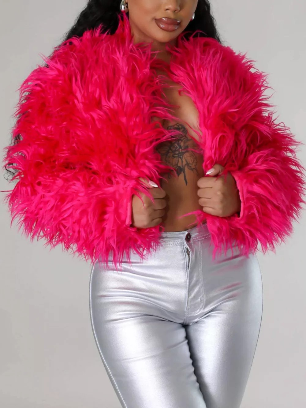 Faux Fur Open Front Cropped Outerwear, image 13