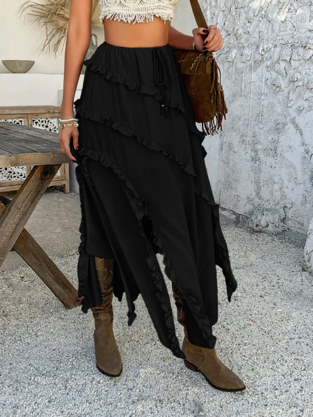 Slit Drawstring Ruffled Skirt, image 22