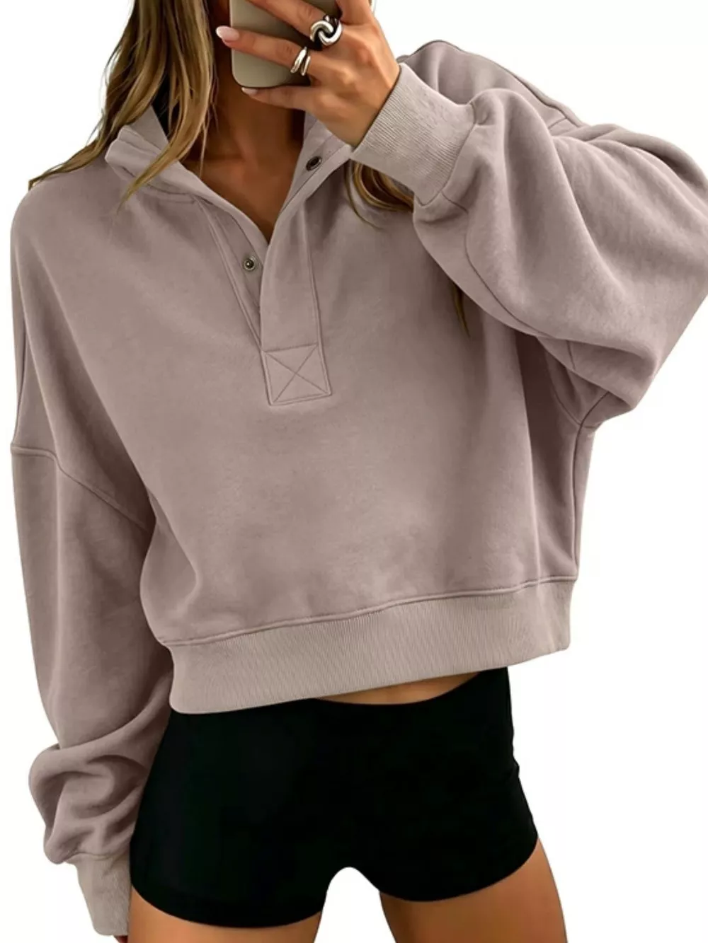 Half Snap Dropped Shoulder Sweatshirt, image 12