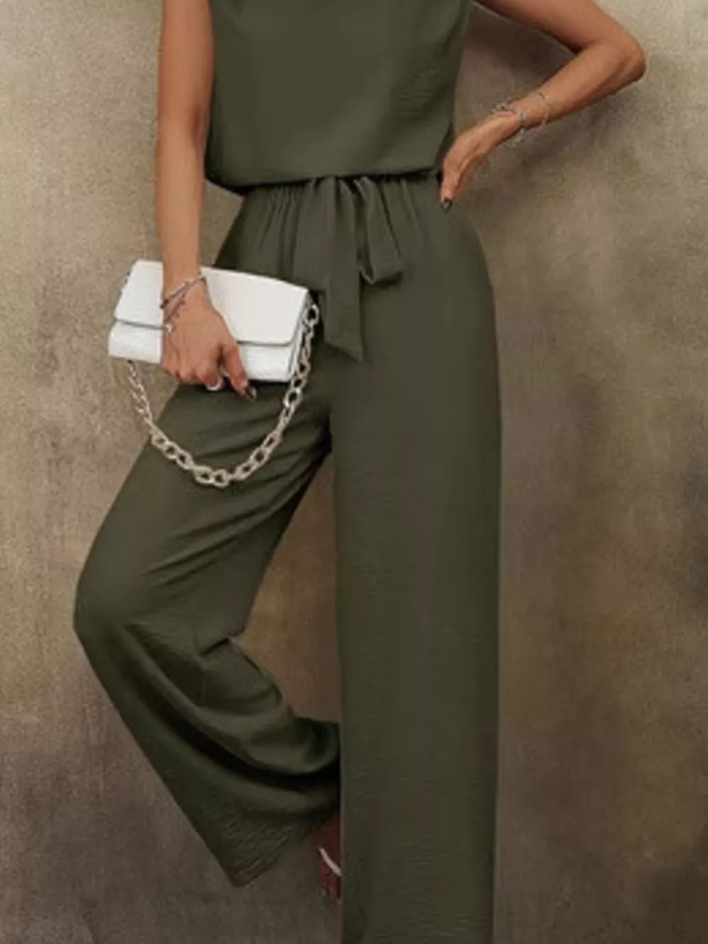 V-Neck Sleeveless Tank and Wide-Leg Pants Set, image 4