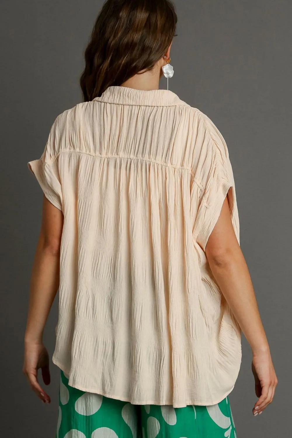 Full Size Textured Button Down Short Sleeve Shirt Plus Size, image 3