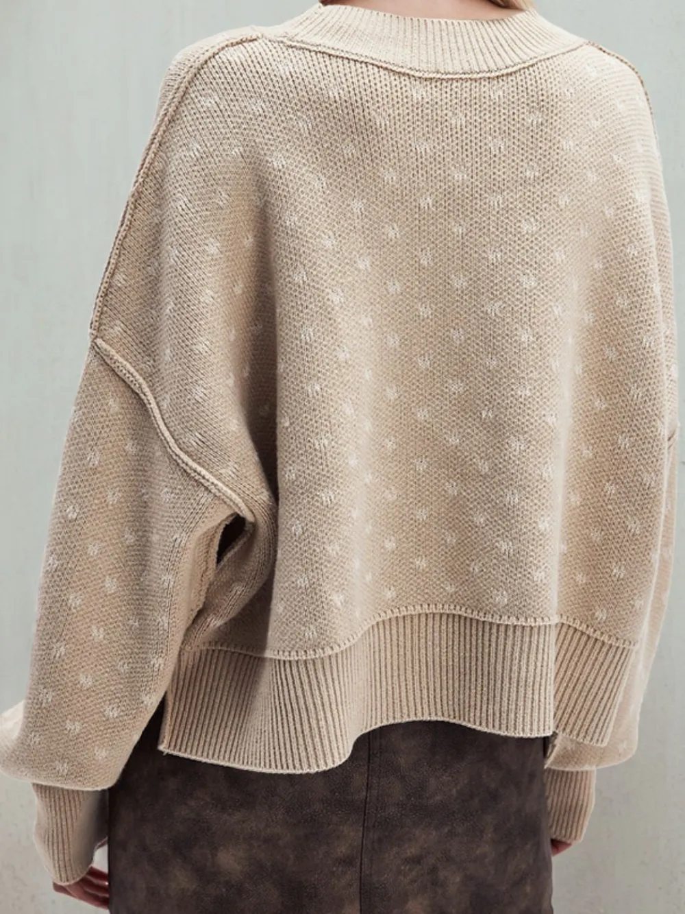 Slit Round Neck Long Sleeve Sweater, image 3