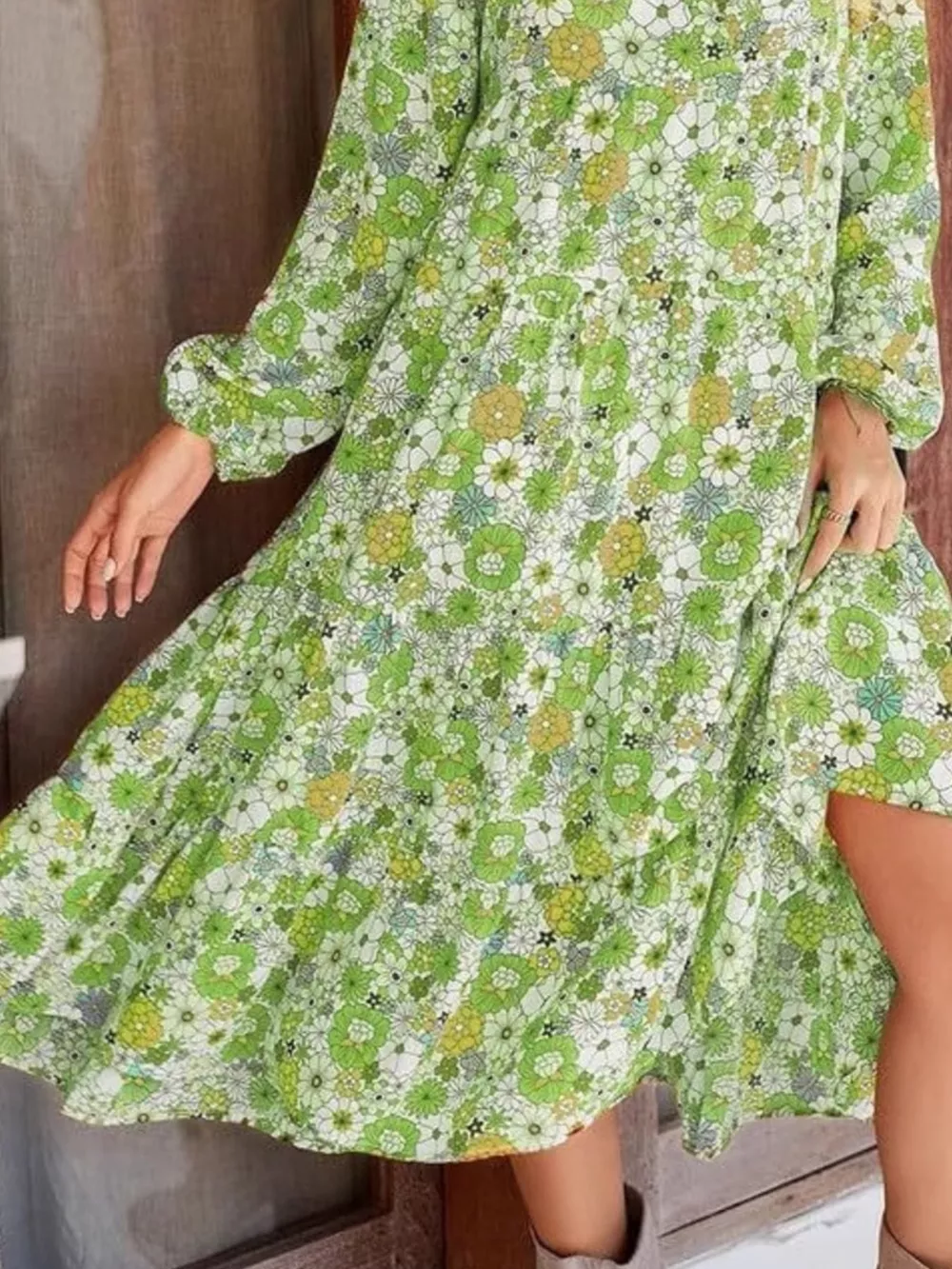 Floral Print Balloon Sleeve Midi Dress, image 3