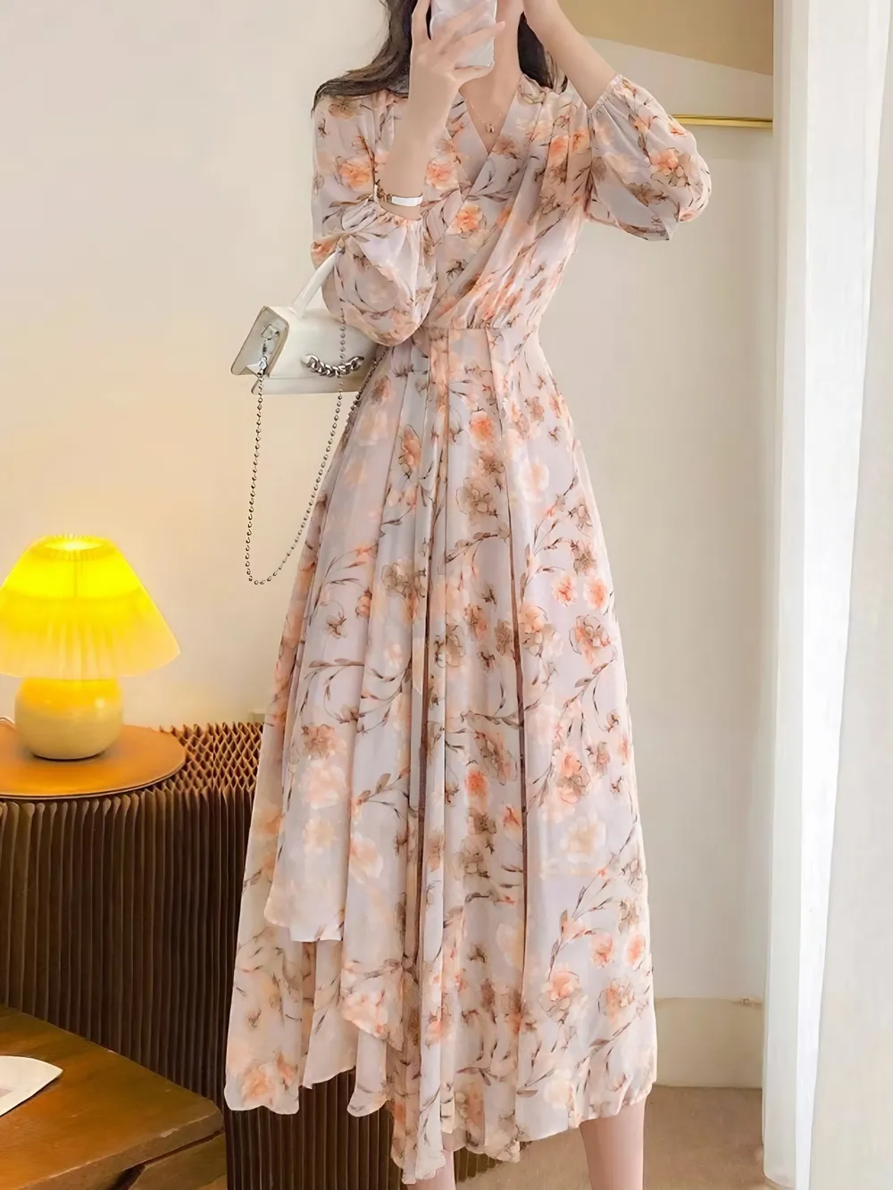 Floral Print Long Sleeve Midi Dress, image 2
