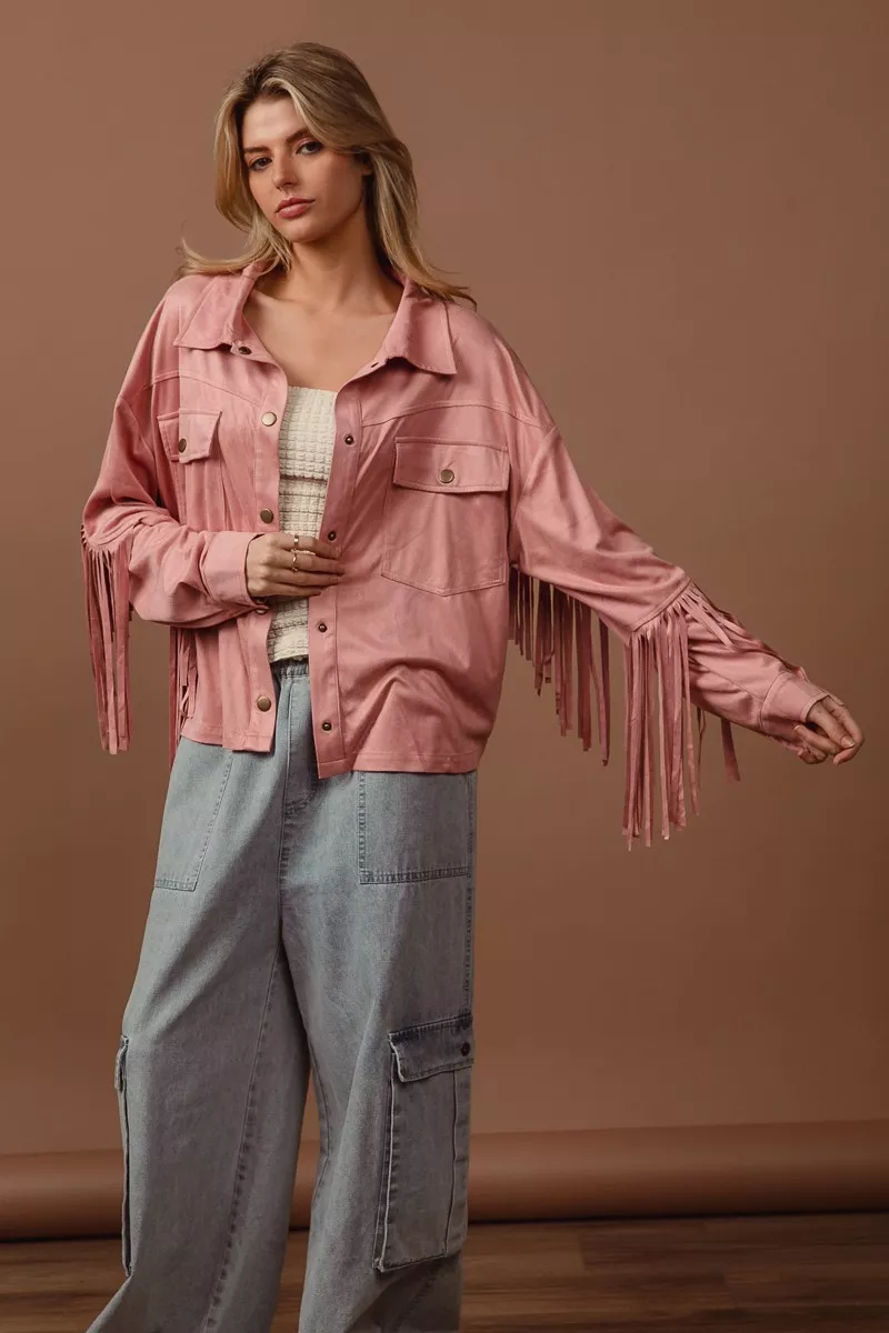 Suede Fringe Long Sleeve Jacket, image 3