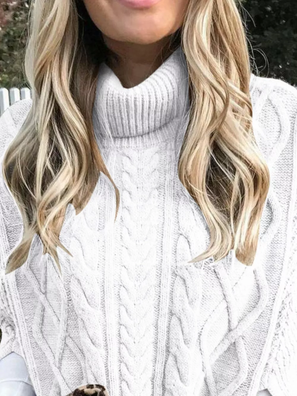 Chunky Cable Knit Turtleneck Poncho Cover Up, image 3
