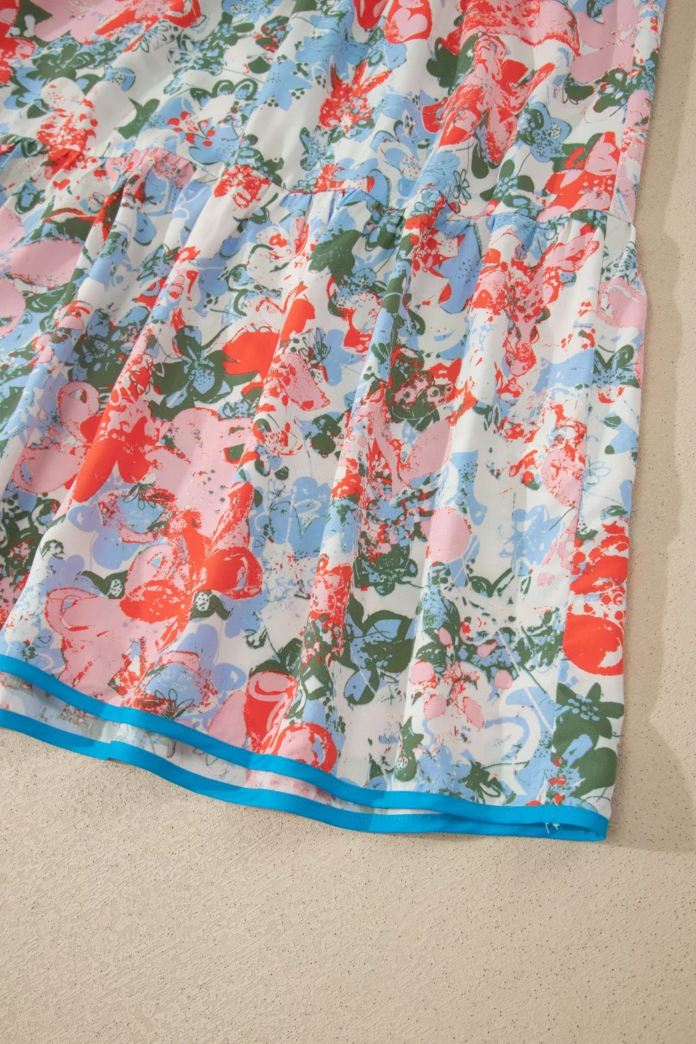 Floral Print V Neck Contrast Trim Flutter Sleeve Long Dress, image 10