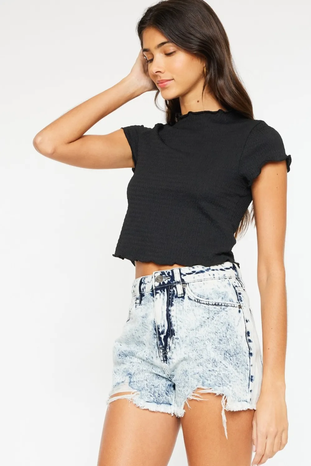 Full Size Distressed High Waist Denim Shorts, image 3