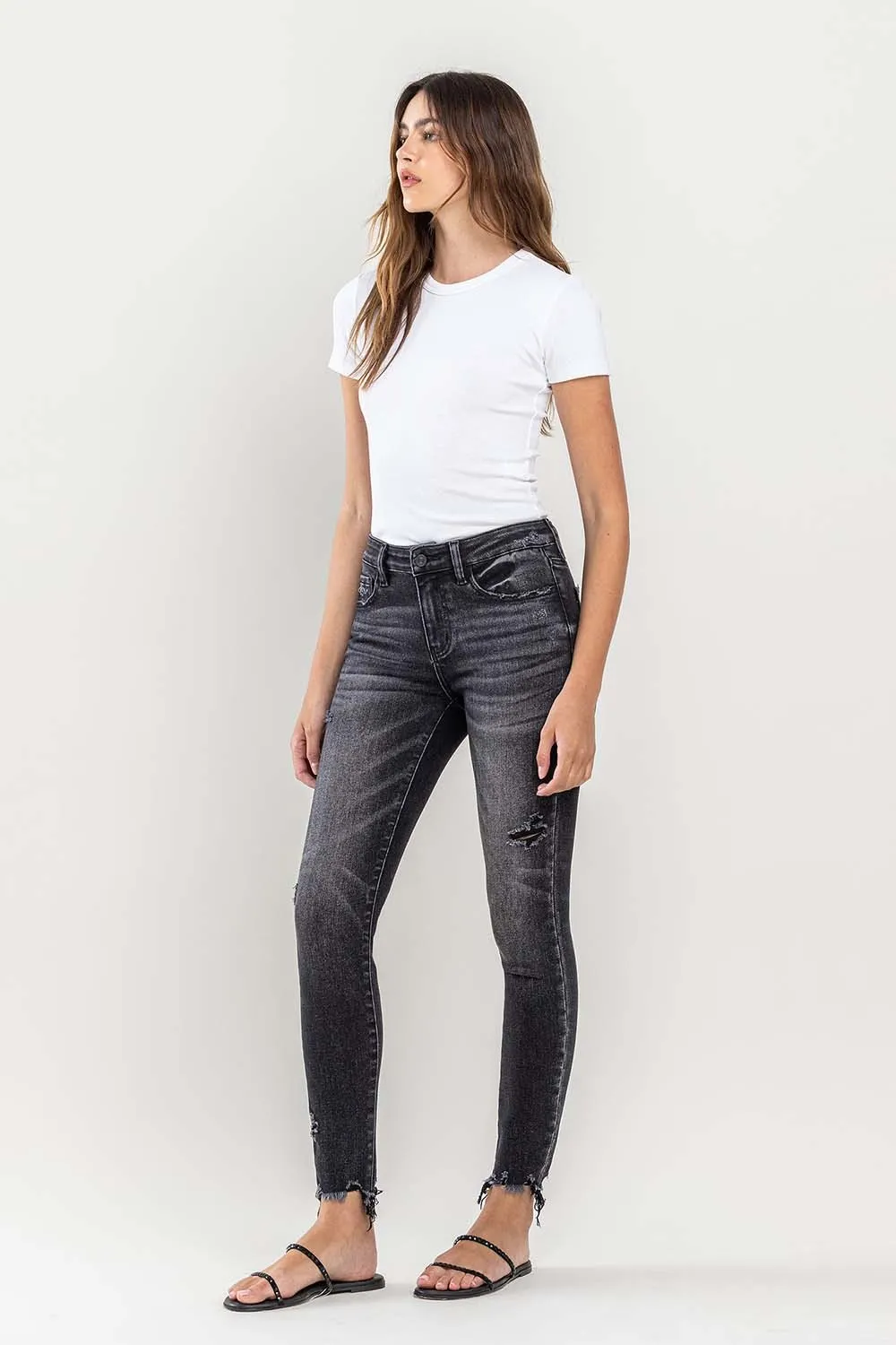 Raw Hem Cropped Skinny Jeans, image 4