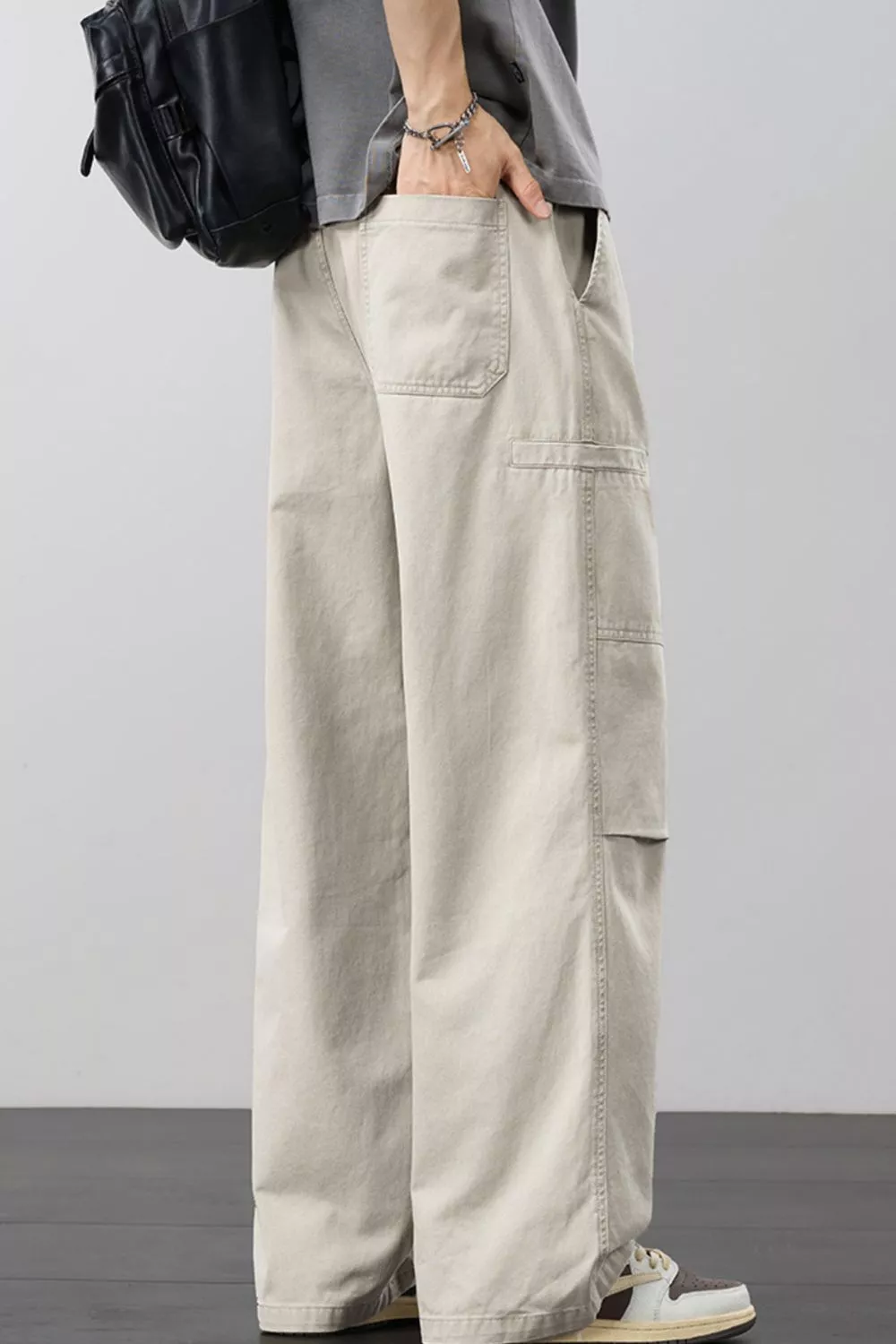 Men's Plus Size Loose Fit Cargo Pants with Drawstring, image 3